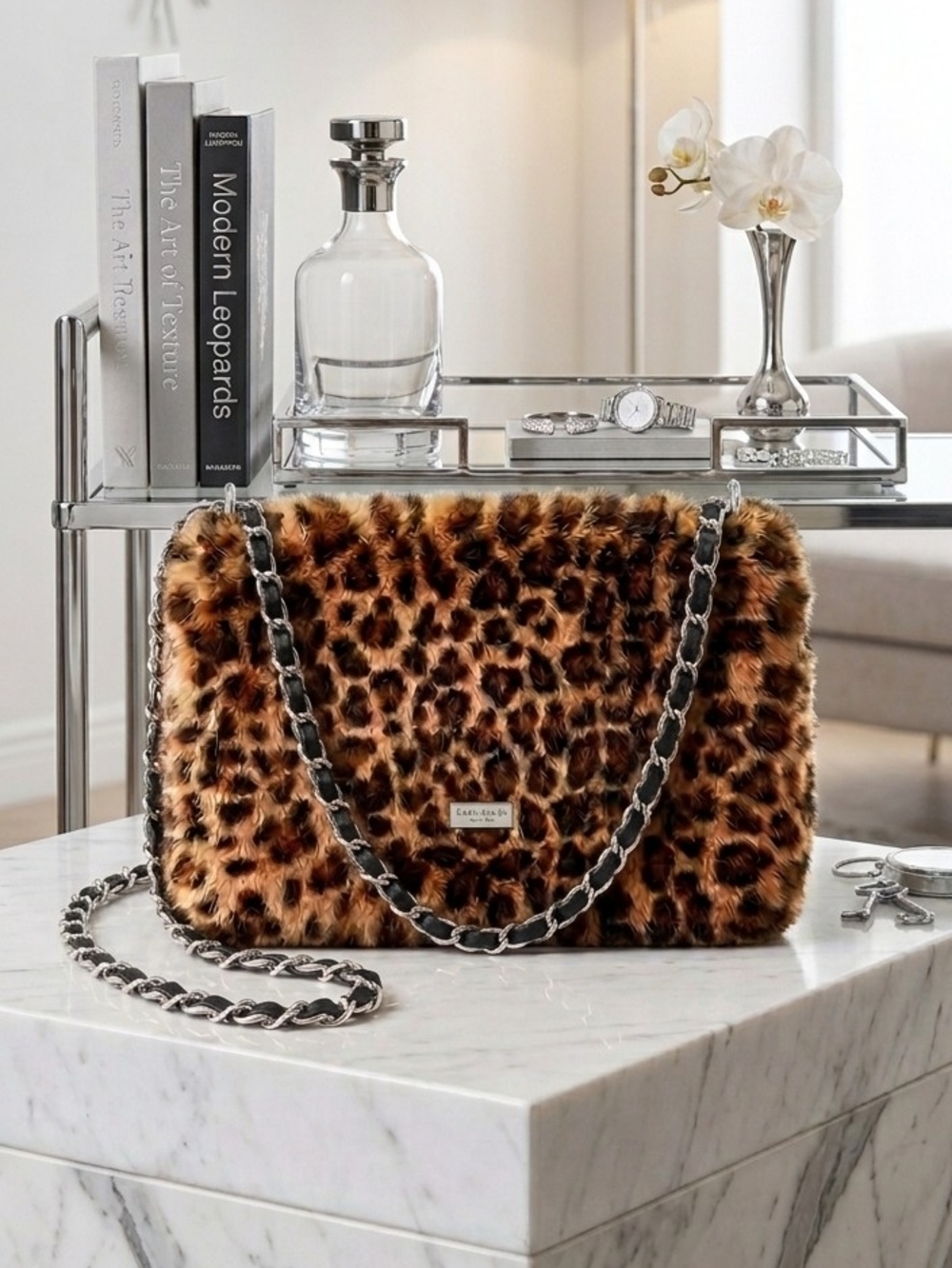 Kate Spade Leopard Faux-Fur Chain Shoulder Bag - Brown